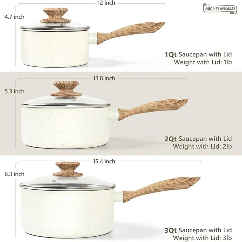 MICHELANGELO Pentola per stufato antiaderente con coperchio Pentola per salsa Manico da forno rivestito in granito Pentola da cucina multifunzionale Compatibile con tutte le fornelli