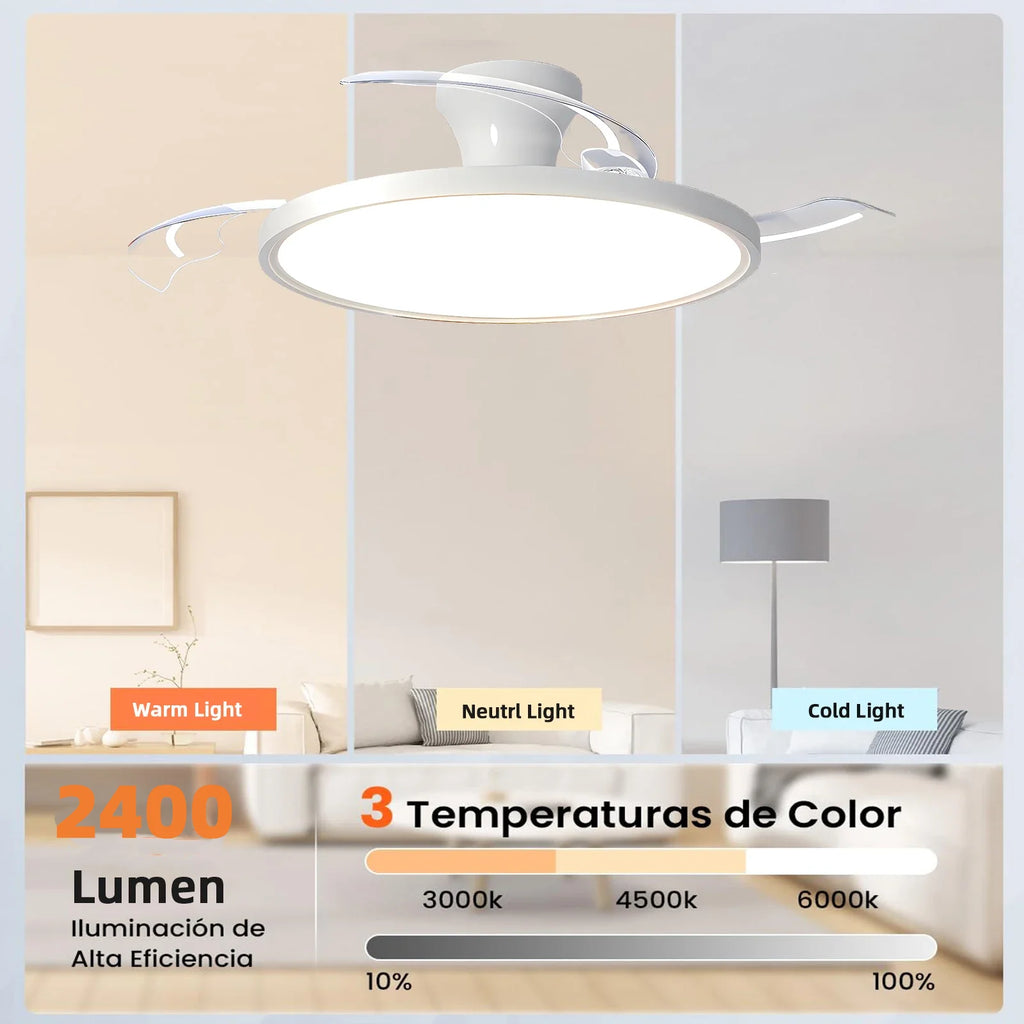 Ventilatore a soffitto Nordic Simple Boom con luce, controllo remoto tramite APP, regolazione continua della luminosità, 6 velocità del vento, per soggiorno, camera da letto, ristorante, decorazione.
