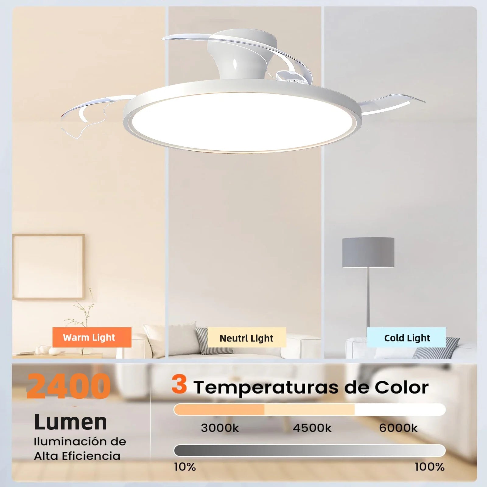 Ventilatore a soffitto Nordic Simple Boom con luce, controllo remoto tramite APP, regolazione continua della luminosità, 6 velocità del vento, per soggiorno, camera da letto, ristorante, decorazione.