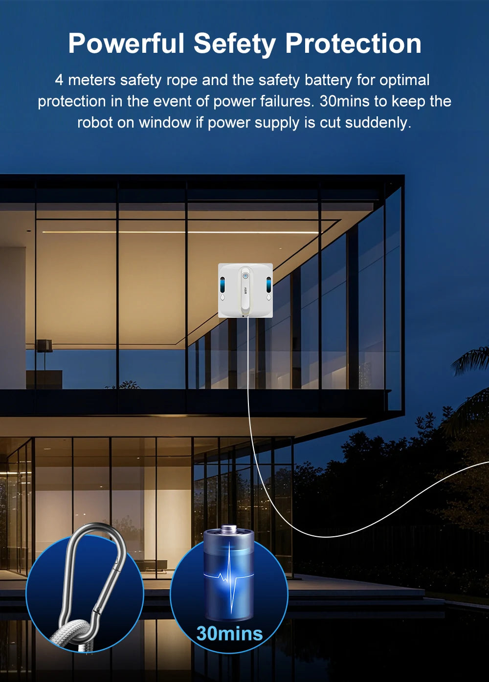 ABIR WD9 Fensterputzroboter, 4-Wege-Wassersprühfunktion, schwimmende Schaber-Technologie, Lasersensor, 9000PA Saugkraft, intelligente Speicherfunktion