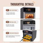 Forno Friggitrice ad Aria 1350W 20L, Interno in Metallo, Circolazione Aria Calda 3D, Doppio Strato, Schermo Touch a Colori, Spina EU