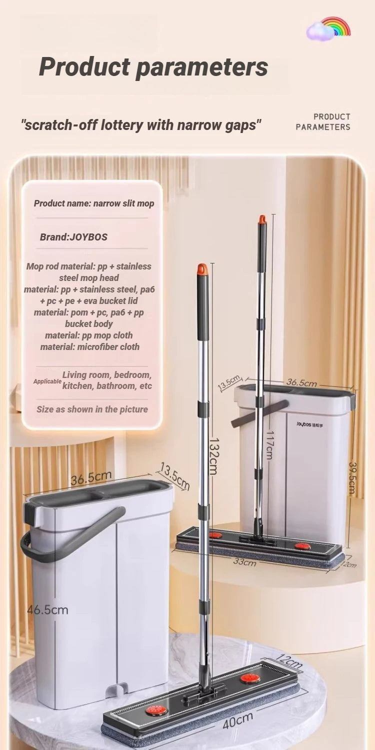 JOYBOS 40cm Flachwischmopp-Set „Hands Free“ mit Eimer, rotierender Bodenreiniger, waschbare Mikrofaser für Bad, WC und Zuhause