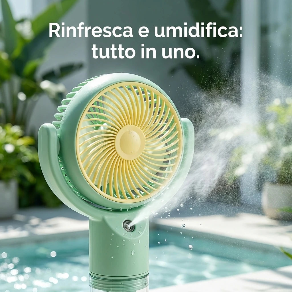 Ventilatore portatile a spruzzo, potente mini ventilatore da tavolo USB, flusso d'aria a 3 velocità, perfetto per casa, ufficio, camera da letto e viaggi all'aperto.