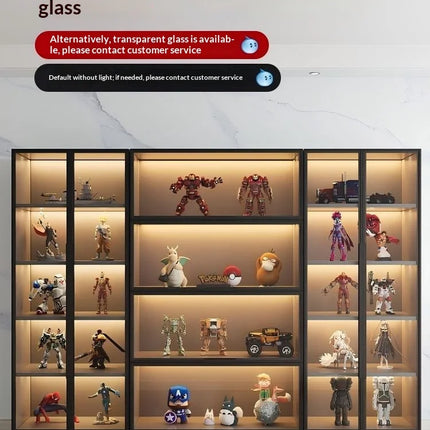 Customizable Display Case with Tempered Glass Door, LED Light, Large Capacity, Multiple Compartments, Aluminum Frame, Eco-Friendly