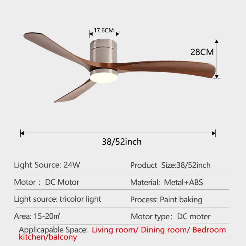 Ventilatore da Soffitto Industriale Retrò da 38/52 Pollici, Ideale per Zone Giorno/Sala da Pranzo, Casa e Ufficio - Motore DC Inverter Silenzioso a 6 Velocità