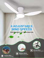 Ventilatore da Soffitto con Luce 42.91 Pollici, Motore DC Silenzioso a Risparmio Energetico, 3 Colori Variabili, 6 Velocità Regolabili, per Camera da Letto e Soggiorno