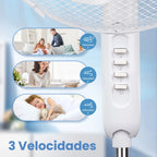 Aigostar Erika – Standventilator, 7 Flügel, 41 cm Durchmesser, 50 W, leiser Ventilator mit 75° Oszillation, 3 Geschwindigkeiten, höhenverstellbar von 108–123 cm, weiß