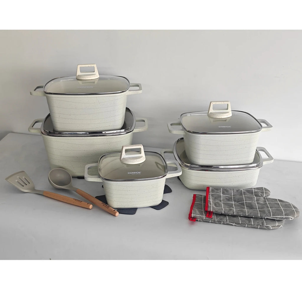 Donnor Set di pentole antiaderenti in granito ecologico quadrato in alluminio pressofuso per riscaldamento a induzione a gas per cucinare in casa