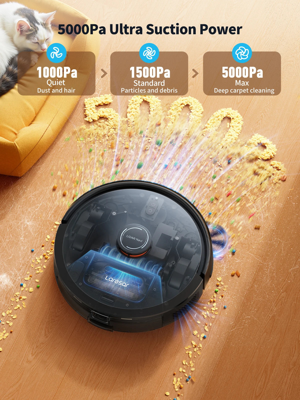 Laresar L20 Saugroboter mit 5000Pa Saugleistung, LDS-Navigation, automatischer Absaugstation, intelligenter APP-Steuerung für Böden und Teppiche