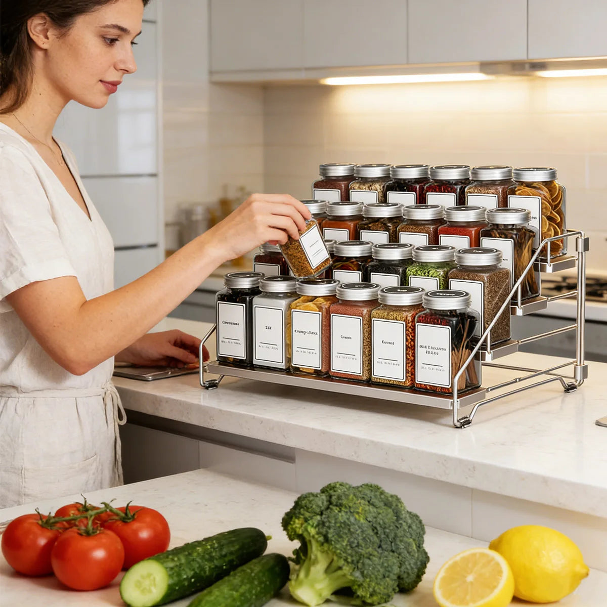 Portaspezie a 4 livelli in acciaio inossidabile da appoggio per cucina, porta barattoli di erbe da incasso, portaoggetti da parete