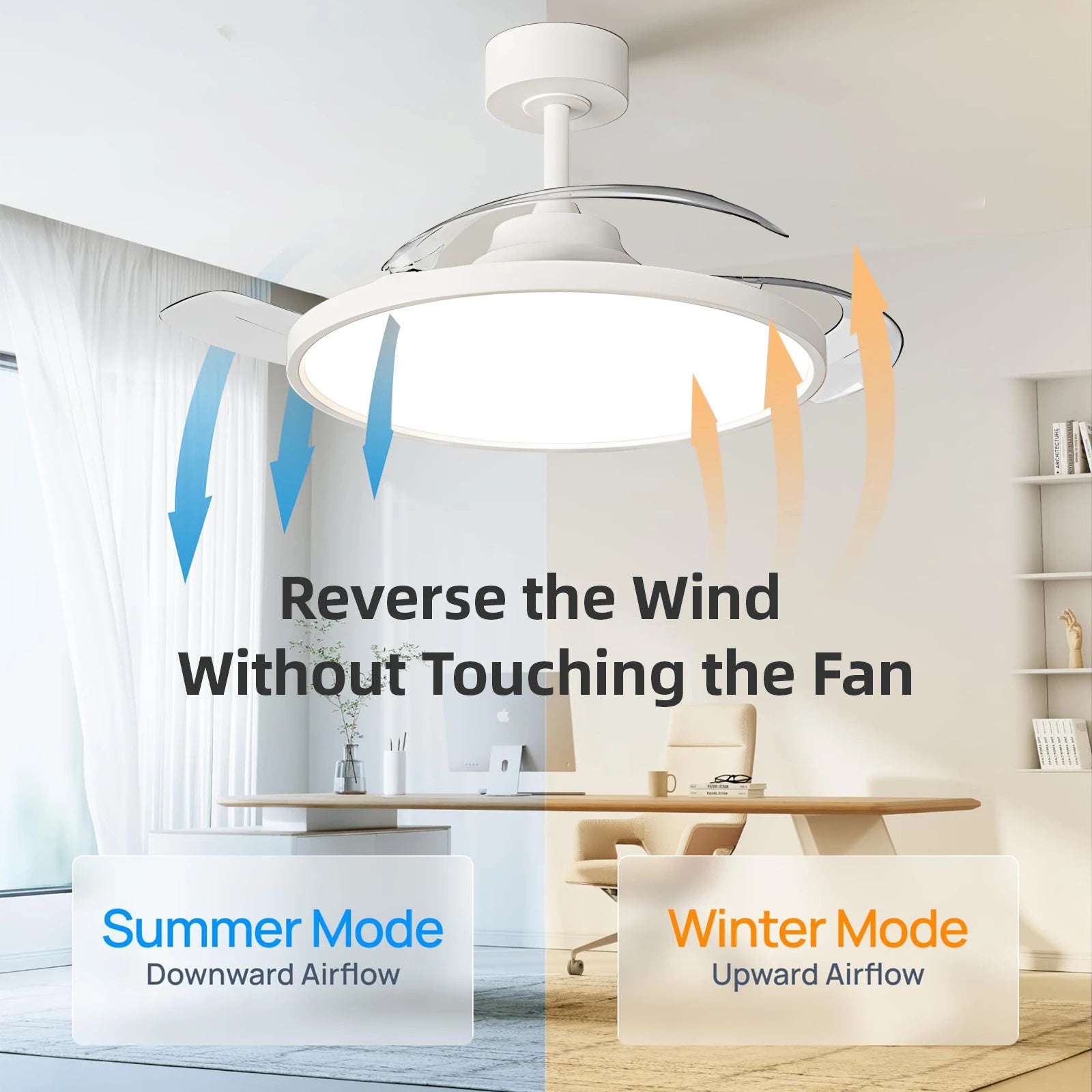 Ventilatore da Soffitto Semplice con Luce, Moderno Ventilatore Elettrico Intelligente con Pale Retrattili, Telecomando e Lampada Dimmerabile