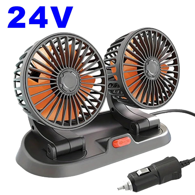 Ventola di Raffreddamento Elettrica per Auto 5V 12V 360° °   Ventilatore USB Multifunzione a Doppia Testa Regolabile, 2 Velocità, per Auto, Casa e Campeggio