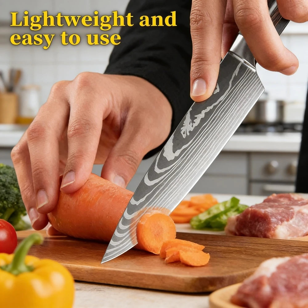 Professionelles 8-Zoll-Kochmesser aus 7CR17-Stahl mit Laser-Damastmuster, Pakkaholzgriff, Küchenmesser mit Scheide und Geschenkverpackung
