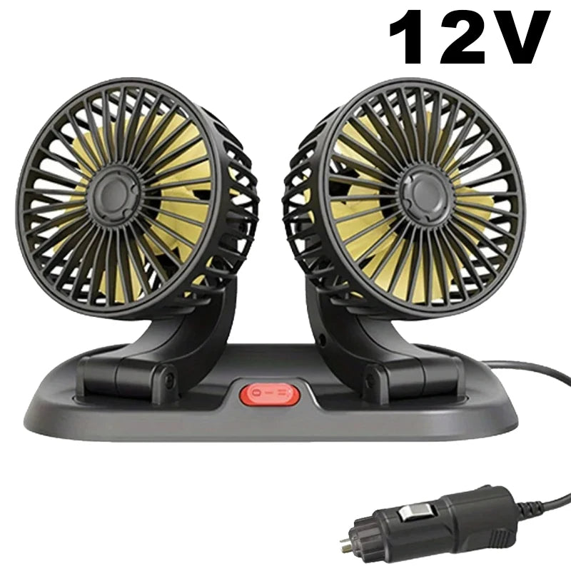 Ventola di Raffreddamento Elettrica per Auto 5V 12V 360° °   Ventilatore USB Multifunzione a Doppia Testa Regolabile, 2 Velocità, per Auto, Casa e Campeggio