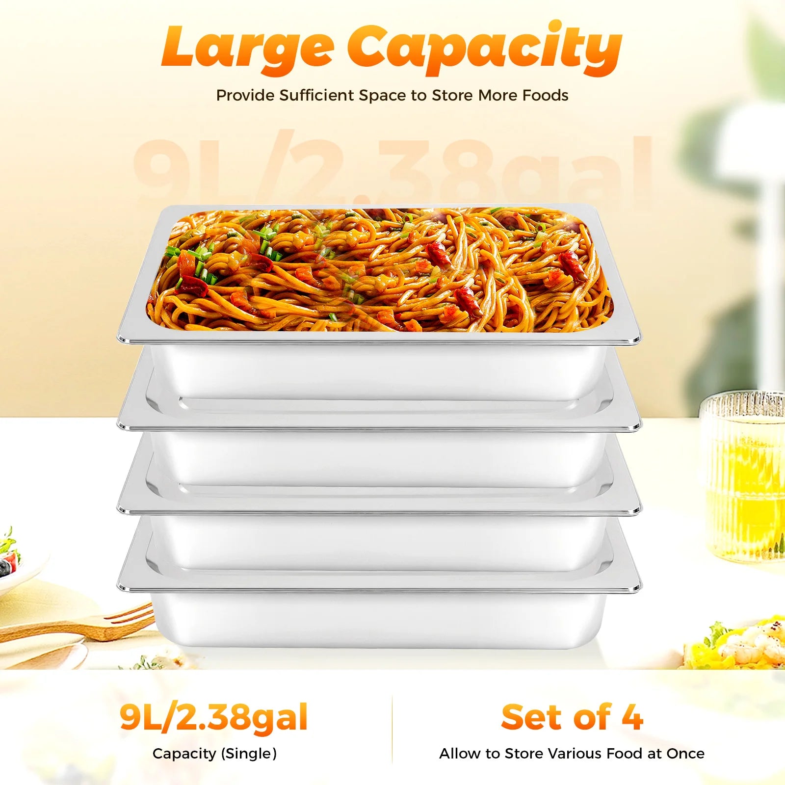 4 pentole da tavolo con coperchi, scaldavivande per buffet, contenitore per alimenti in acciaio inossidabile per uso commerciale e domestico