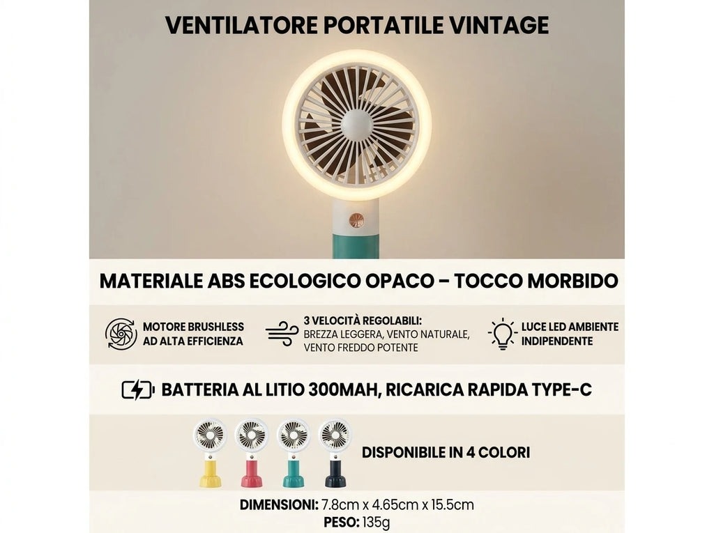 Retro Mini-Handventilator, wiederaufladbar über USB, 3 Windgeschwindigkeiten, batteriebetrieben, Tischventilator, geeignet für Zuhause, Büro, Schlafzimmer, Reisen und Outdoor.