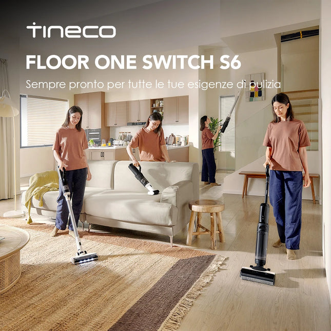 Tineco Floor One Switch S6 Aspirapolvere Lavapavimenti 5-in-1 con Funzione Autopulente e Doppia Spazzola Rotante per Pulizia Rapida