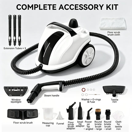 Podofo Pulitore a Vapore Elettrico 2000W, Alta Pressione e Temperatura 5 Bar, Sterilizzazione e Disinfezione, Pulitore a Vapore per Auto con Caldaia in Acciaio Inox da 2.0L, Senza Prodotti Chimici, Igienizzante per Pavimenti