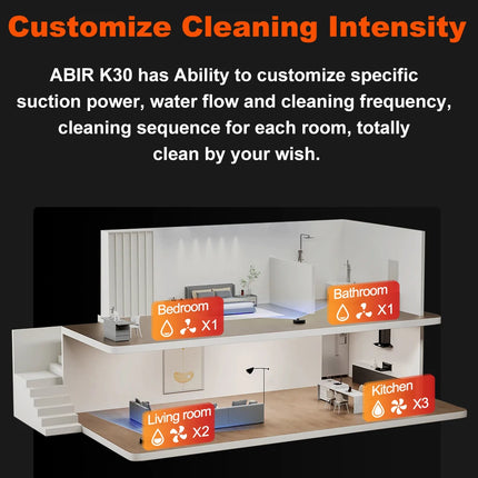 ABIR K30 Robot Vacuum Cleaner, Automatic Emptying Station, Lidar Laser, 6500PA Suction, Multi-Floor Mapping, Smart Home Appliance for Dry and Wet Cleaning