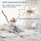 Ventilatore da Soffitto con Luce a Fiore Bianco, LED in Acrilico, 6 Velocità, Controllo Bluetooth