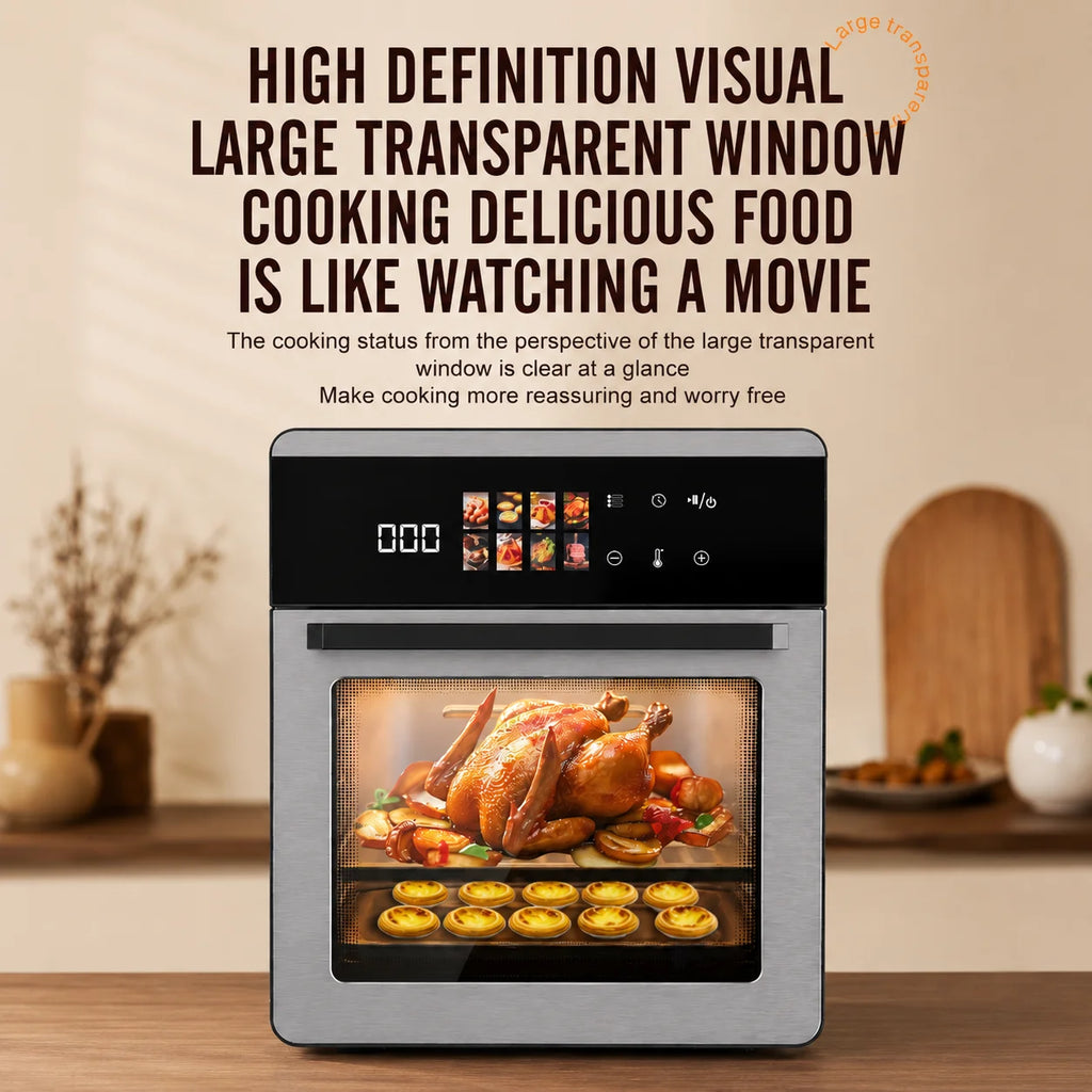 Forno Friggitrice ad Aria 1350W 20L, Interno in Metallo, Circolazione Aria Calda 3D, Doppio Strato, Schermo Touch a Colori, Spina EU