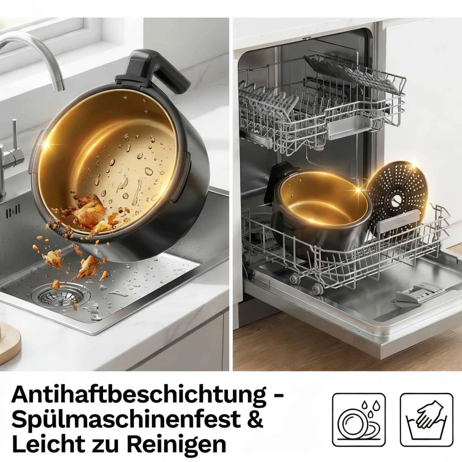 5-Liter-Heißluftfritteuse mit Sichtfenster und LED, 1200 W, 8 Programme, 80-200 °C, Multifunktion zum Frittieren, Grillen und Backen.