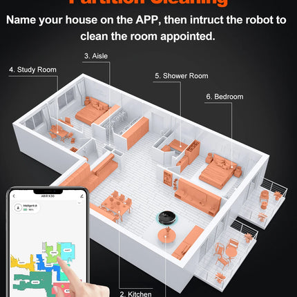 ABIR K30 Robot Vacuum Cleaner, Automatic Emptying Station, Lidar Laser, 6500PA Suction, Multi-Floor Mapping, Smart Home Appliance for Dry and Wet Cleaning