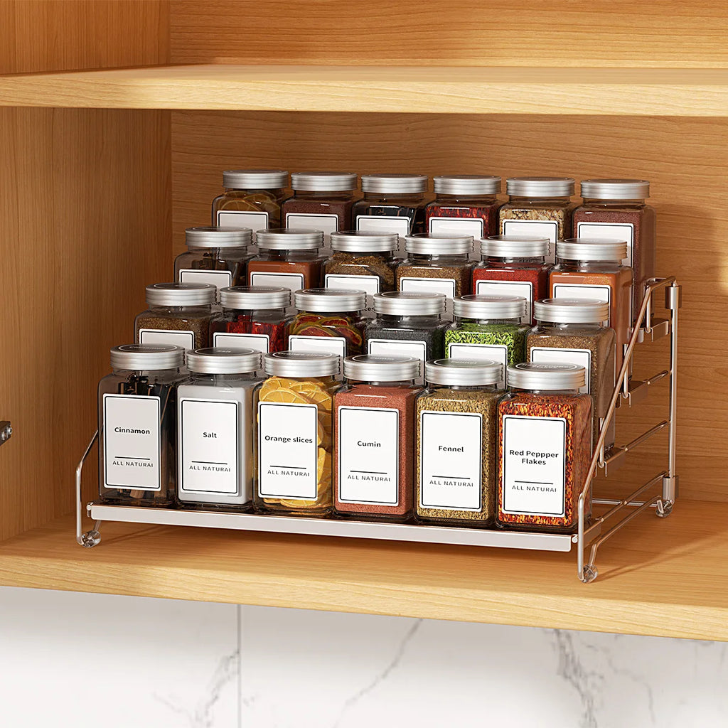 4-stöckiges Stand-Gewürzregal aus Edelstahl für die Küche, Einbau-Kräutertiegelhalter, Wand-Organizer