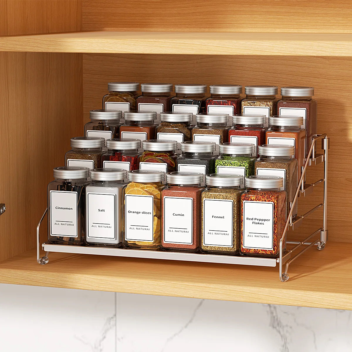 4-stöckiges Stand-Gewürzregal aus Edelstahl für die Küche, Einbau-Kräutertiegelhalter, Wand-Organizer