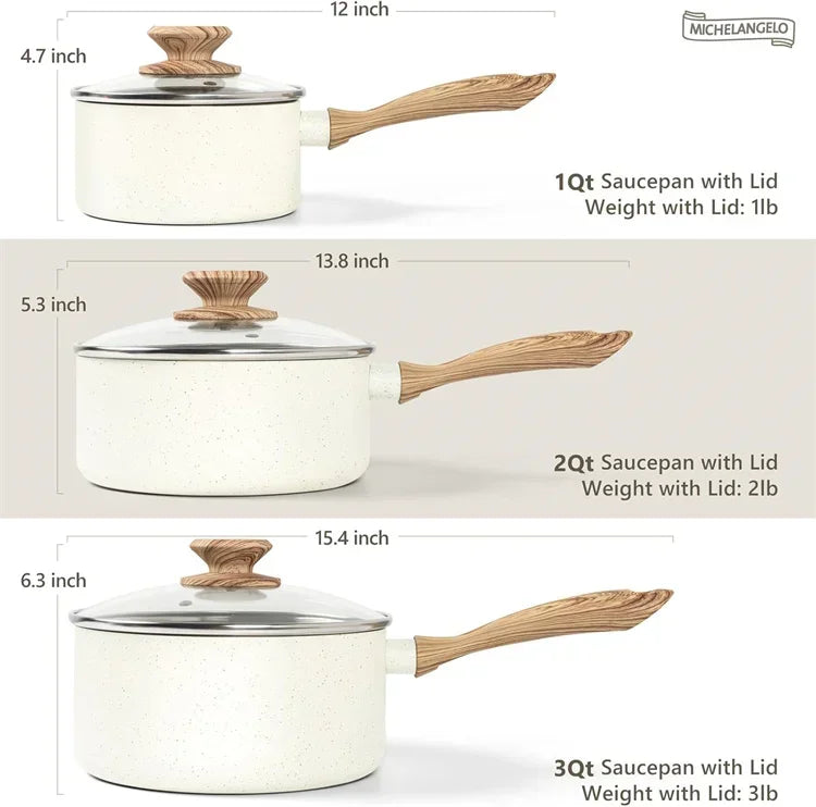 MICHELANGELO Pentola per stufato antiaderente con coperchio Pentola per salsa Manico da forno rivestito in granito Pentola da cucina multifunzionale Compatibile con tutte le fornelli