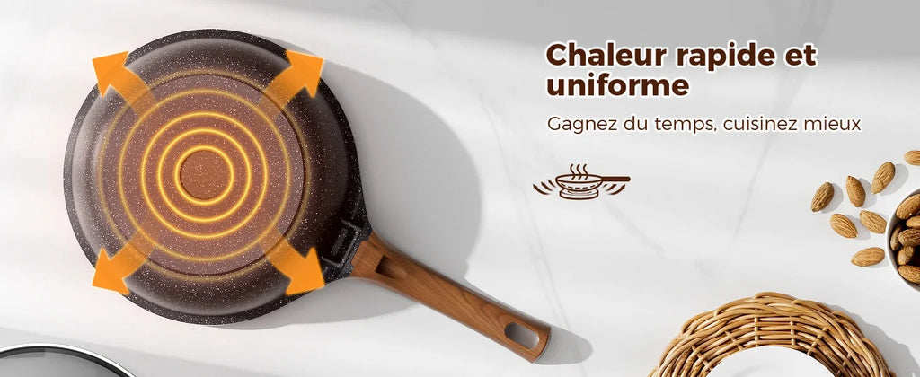 Padella alta 24 cm con coperchio – Padella antiaderente in granito, compatibile con l'induzione