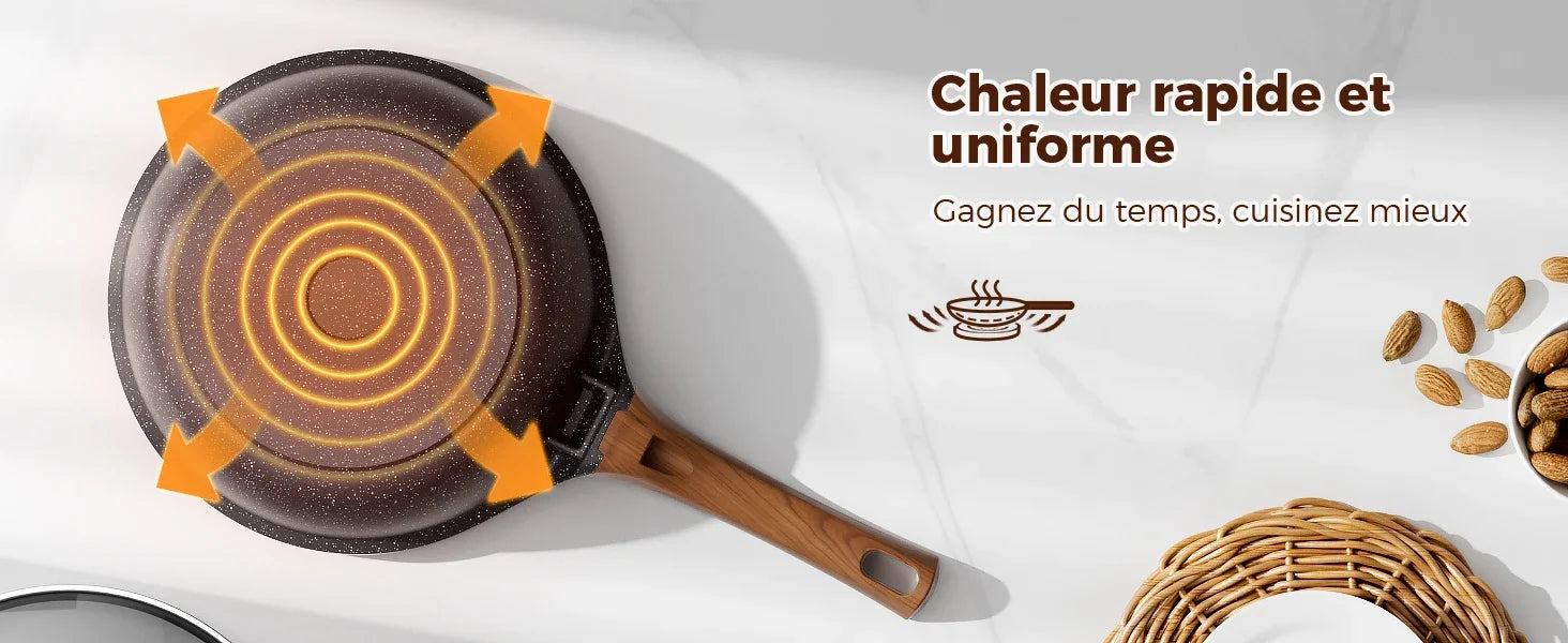 Padella alta 24 cm con coperchio – Padella antiaderente in granito, compatibile con l'induzione