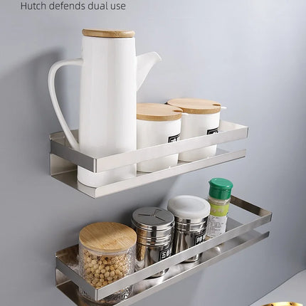 Stainless Steel Spice Rack No Drilling, Wall Mounted Organizer for Kitchen and Bathroom, Home Storage Organizer