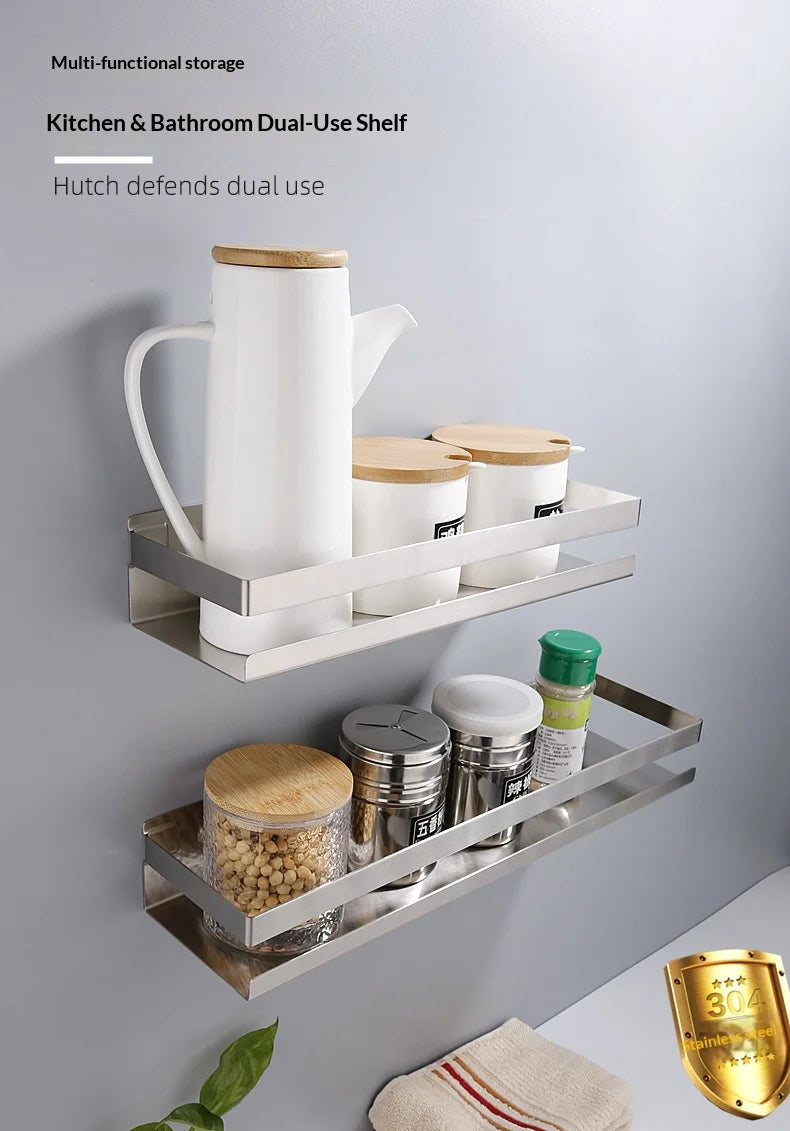 Portaspezie in Acciaio Inox Senza Foratura, Organizzatore da Parete per Cucina e Bagno, Organizzatore per Stoccaggio Domestico