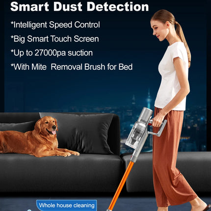 ABIR VC205 Aspirapolvere Portatile Senza Fili, 27000PA, Rimozione Intelligente della Polvere, Ampio Touch Screen, con Aspirapolvere Intelligente per la Casa e per Peli di Animali Domestici