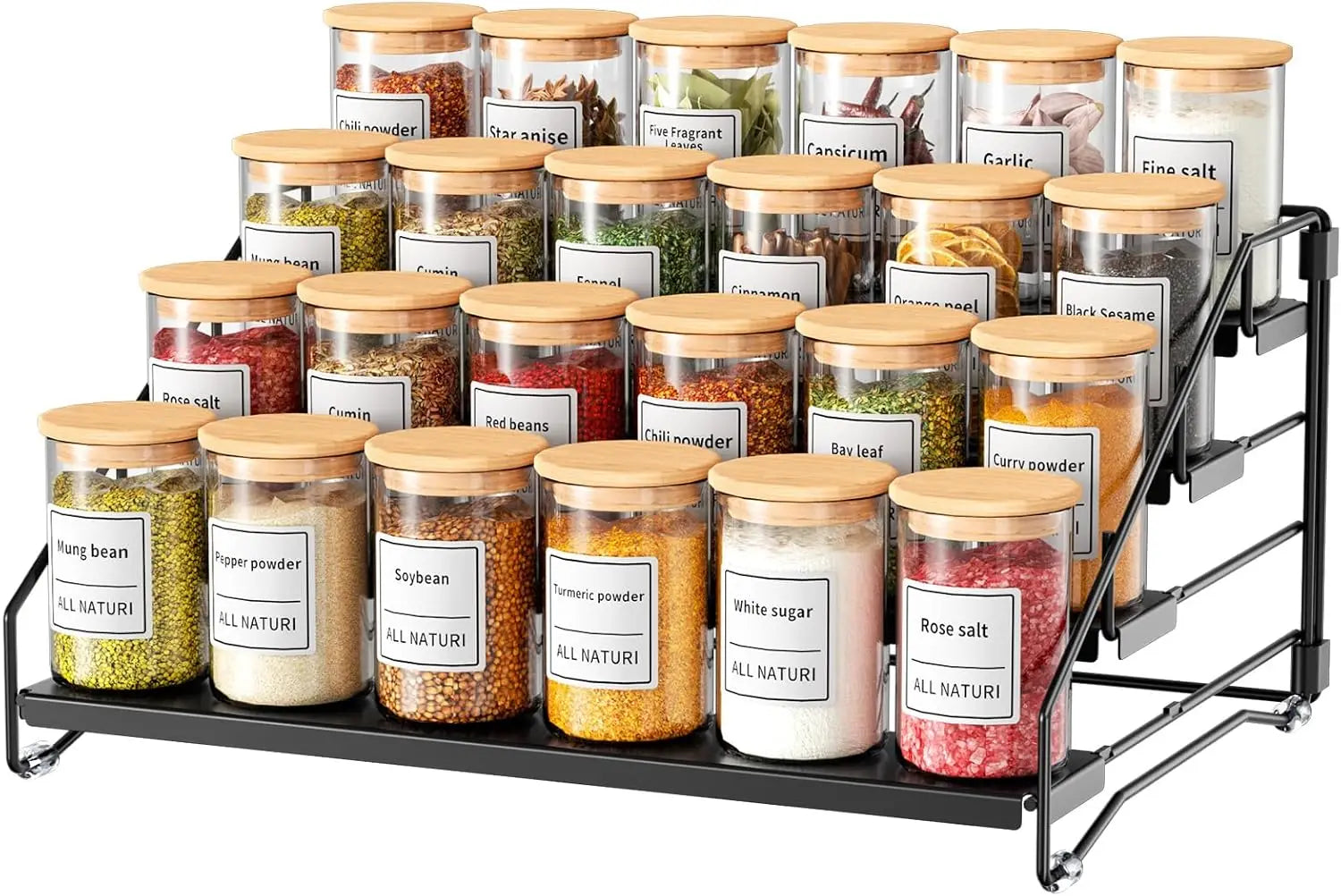 Scaffale per spezie a 4 livelli Controsoffitto da cucina Salvaspazio per armadietto Porta barattoli per erbe Condimento a livello montato a parete