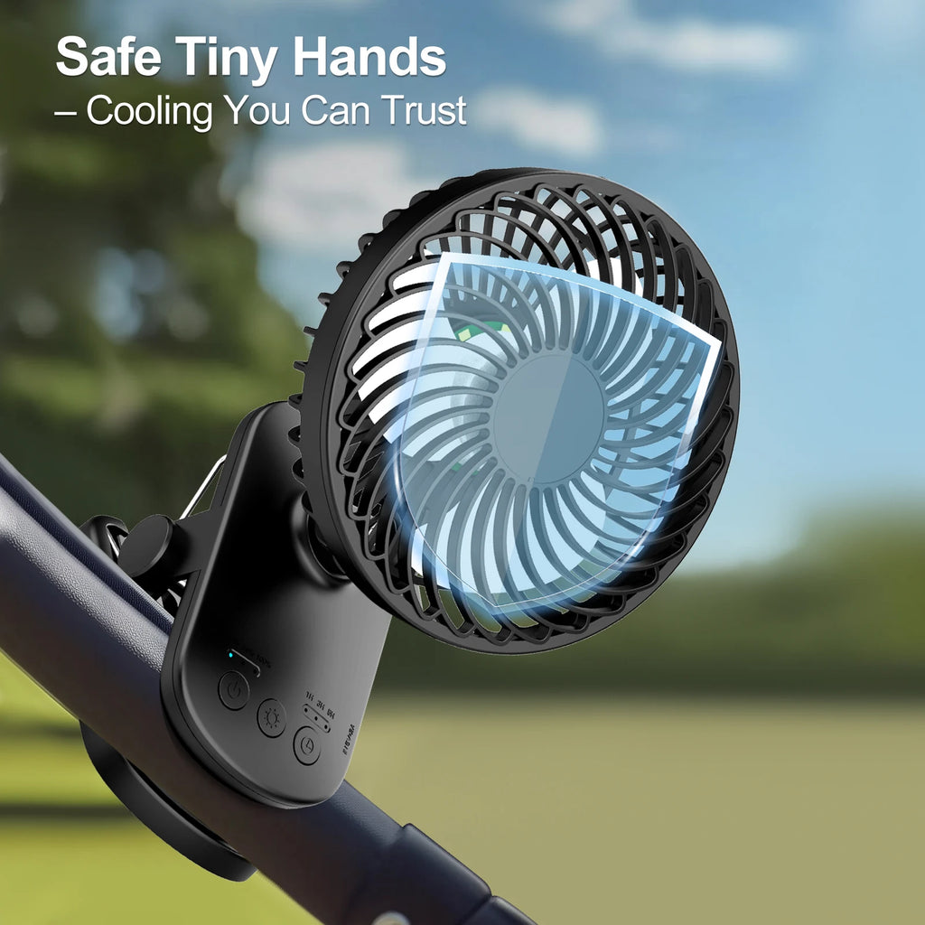 Mini Ventilatore Portatile a Clip, Ventilatore da Tavolo, 4 Velocità Silenziose con Rotazione a 360° °   Lampada da Campeggio con Oscillazione Automatica della Testa, Alimentazione ad Aria, Batteria da 4000mAh
