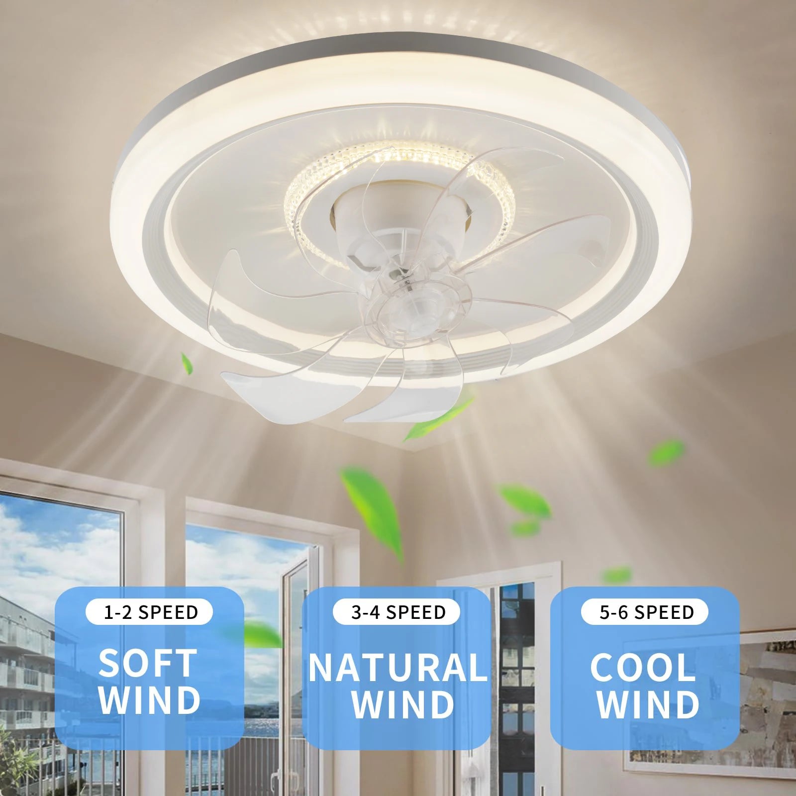 360 °   Ventilatore da Soffitto Rotante con Luce 220V, Dimmerabile Intelligente, 6 Velocità, Ventilatore Elettrico Decorativo per Casa, Camera da Letto, Balcone