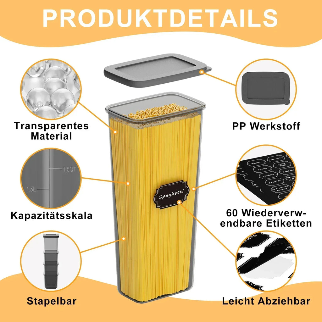 32-teiliges luftdichtes Lebensmittelbehälter-Set mit Deckeln, BPA-freie Kunststoff-Organizer für die Speisekammer, stapelbare Behälter für Müsli, Mehl, Nudeln, Getreide mit Etiketten und Marker