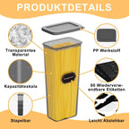 32-teiliges luftdichtes Lebensmittelbehälter-Set mit Deckeln, BPA-freie Kunststoff-Organizer für die Speisekammer, stapelbare Behälter für Müsli, Mehl, Nudeln, Getreide mit Etiketten und Marker