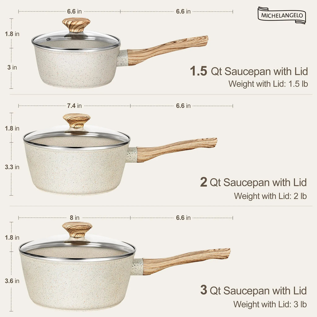 MICHELANGELO 3 Pz/set StickPot Casa Antiaderente Rivestito di Granito Padella con Manico Anti-Scottatura Fornello A Induzione Zuppa Pentola Utensili Da Cucina