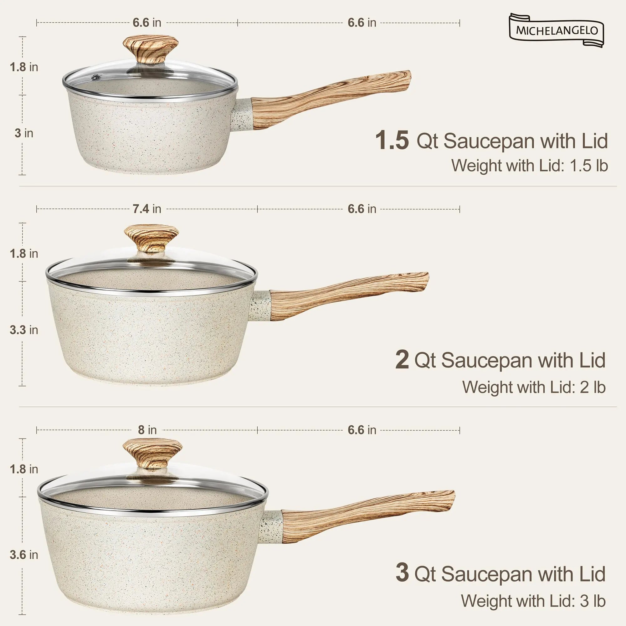 MICHELANGELO 3 Pz/set StickPot Casa Antiaderente Rivestito di Granito Padella con Manico Anti-Scottatura Fornello A Induzione Zuppa Pentola Utensili Da Cucina
