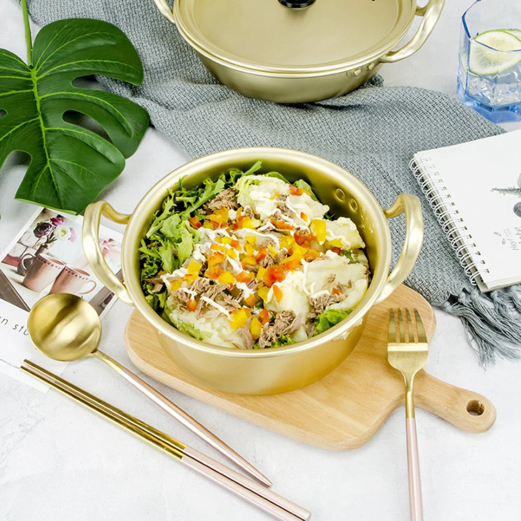 Koreanischer Ramen-Topf Nudeln Paomian Verdickter gelber Aluminiumtopf Suppentopf Hot Pot Goldene Küche Kochgeschirr Wok