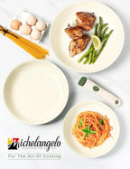 MICHELANGELO 3-teiliges Antihaft-Pfannenset mit abnehmbarem Griff, Keramikbeschichtung, Induktionspfannen, Steakpfanne, Omelettpfanne, ofenfest