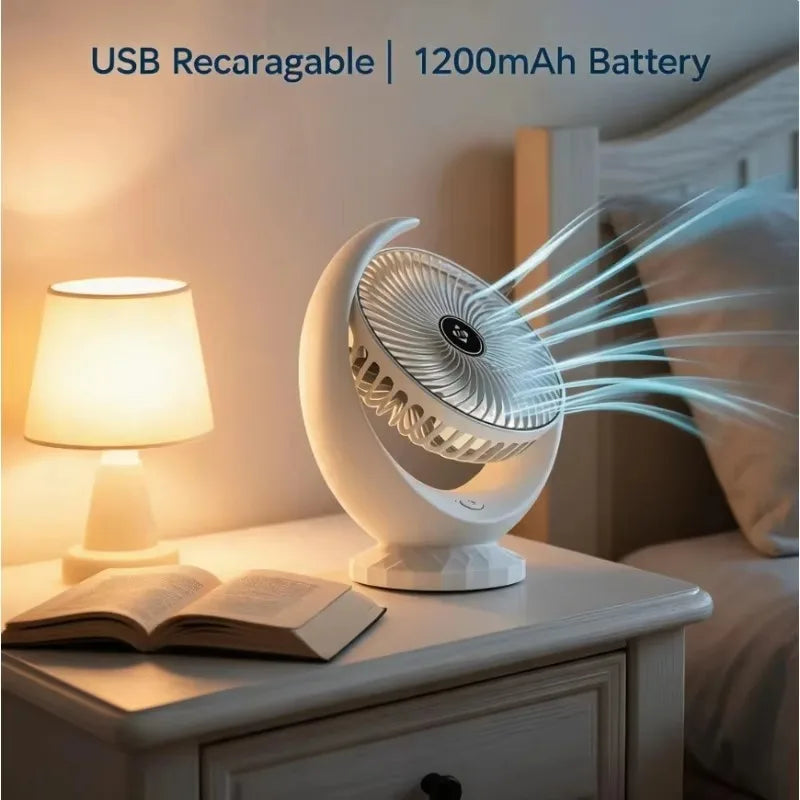 Tragbarer Mini-Ventilator, 3000mAh, faltbar, Tisch-, Outdoor-, Nacken-Ventilator, 5 Geschwindigkeiten, USB wiederaufladbar, mit Telefonhalter und Display