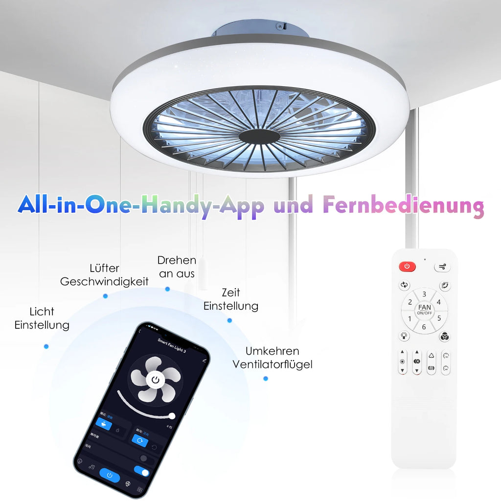 Ventilatore da soffitto Oyajia 50W con luce LED RGB dimmerabile e telecomando