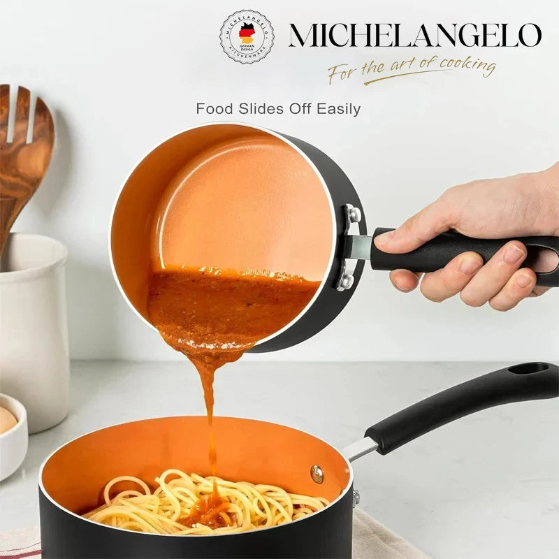 MICHELANGELO 3 Pz/set Rivestito In Ceramica Pentola Per Zuppa Casa Pentola Per Il Latte Cottura Tagliatelle Padella Antiaderente In Alluminio Piccola Salsa Pentola Utensili Da Cucina