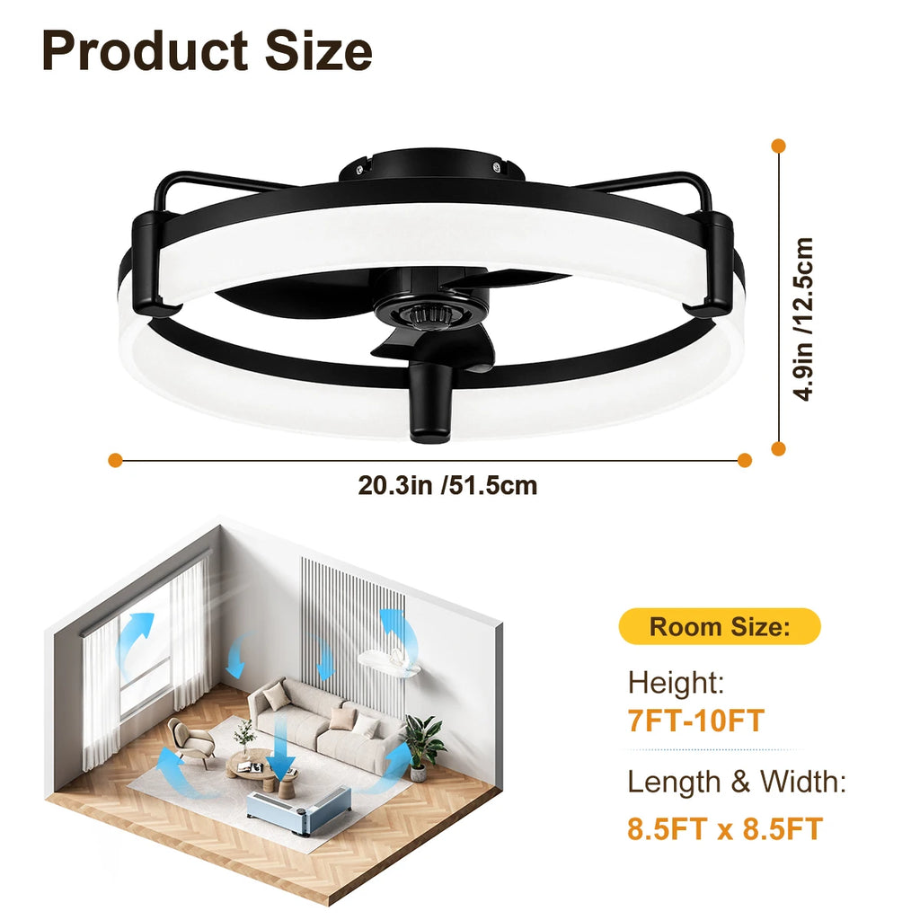 Ventilatore da soffitto LED reversibile a incasso con luce e telecomando, timer, dimmerabile, 6 velocità, motore DC ultra silenzioso, ventilatore rotondo per camera da letto e casa