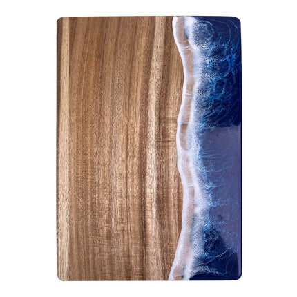 Tagliere in legno di acacia con resina ondulata e resina epossidica marina, padella per cucina, preparazione dei pasti, vassoio da portata, formaggio e tagliere