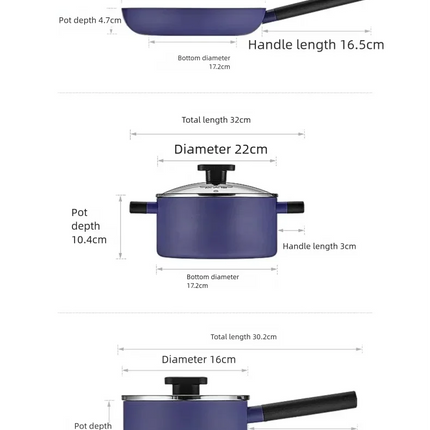 Non-stick Pan Granite Stone Coating Frying Pan Omelette Pan Die-cast Aluminium Onion Soup Pot Work Pot Kitchen Cookware (Blue)
